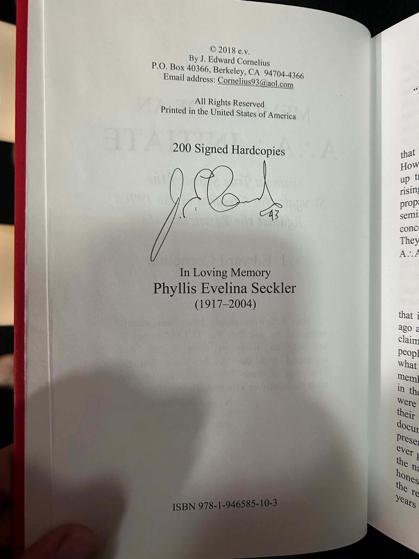 Memoirs of an A.'.A.'. Initiate: Being a True Story of the Struggles for Freedom in the 1990s Against the Restrictionists by J. Edward Cornelius (Author) (Signed Copy / Limited Edition of 200 Copies)