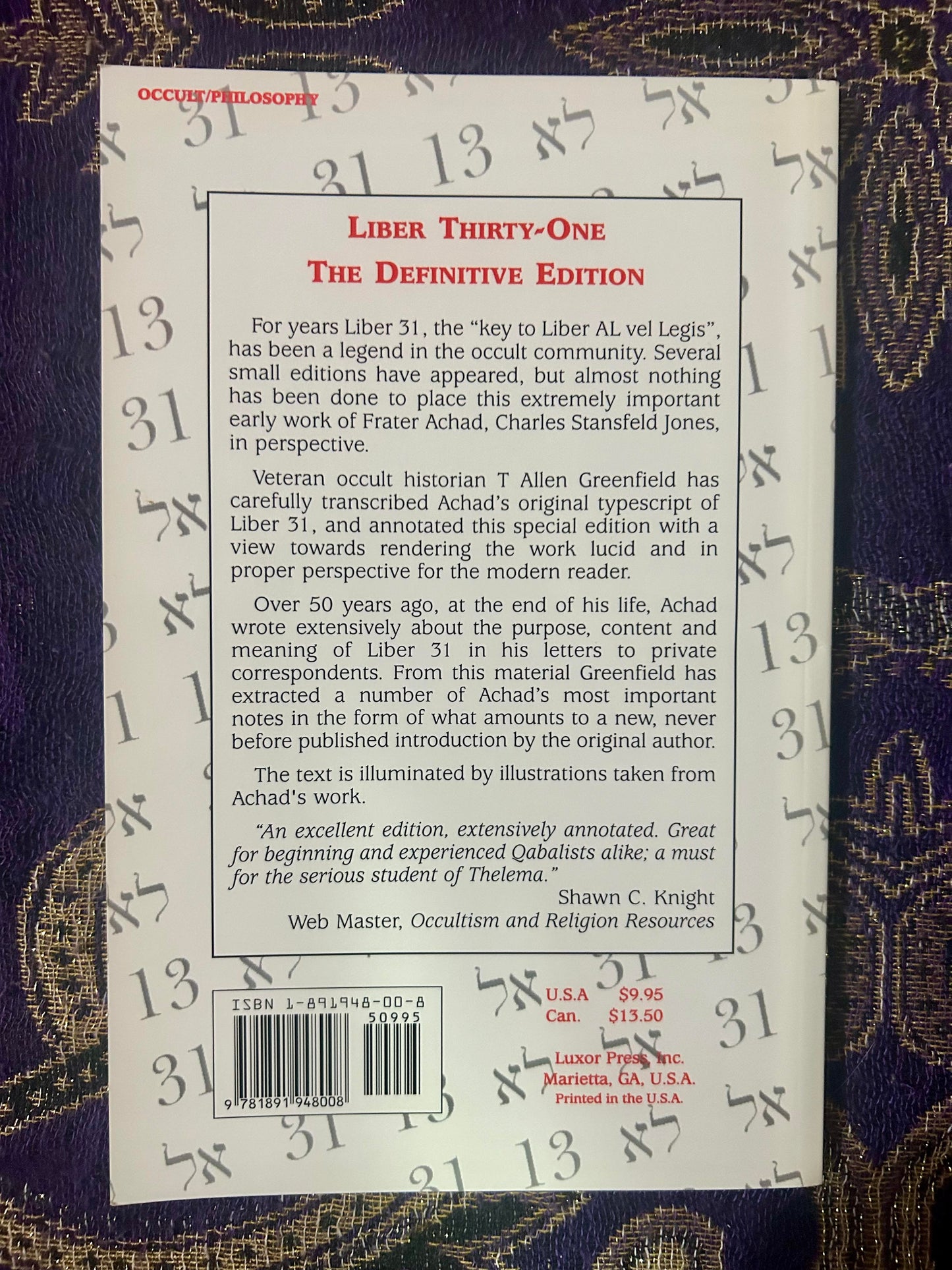 Liber Thirty-One by Frater Achad (1998, Trade Paperback)