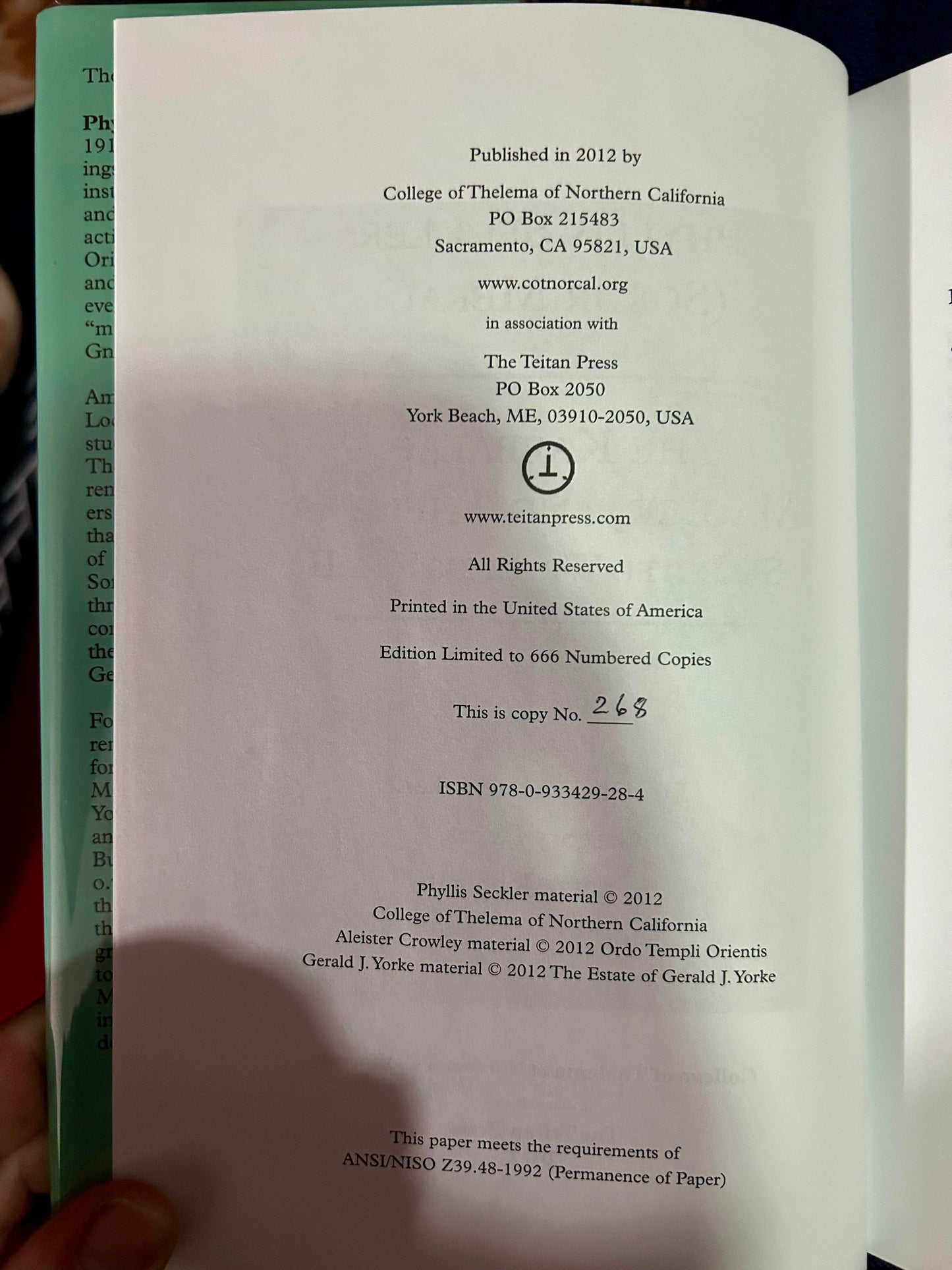 Kabbalah, Magick, and Thelema. Selected Writings Volume II (Limited Edition #268 of 666 Copies) by Phyllis Seckler