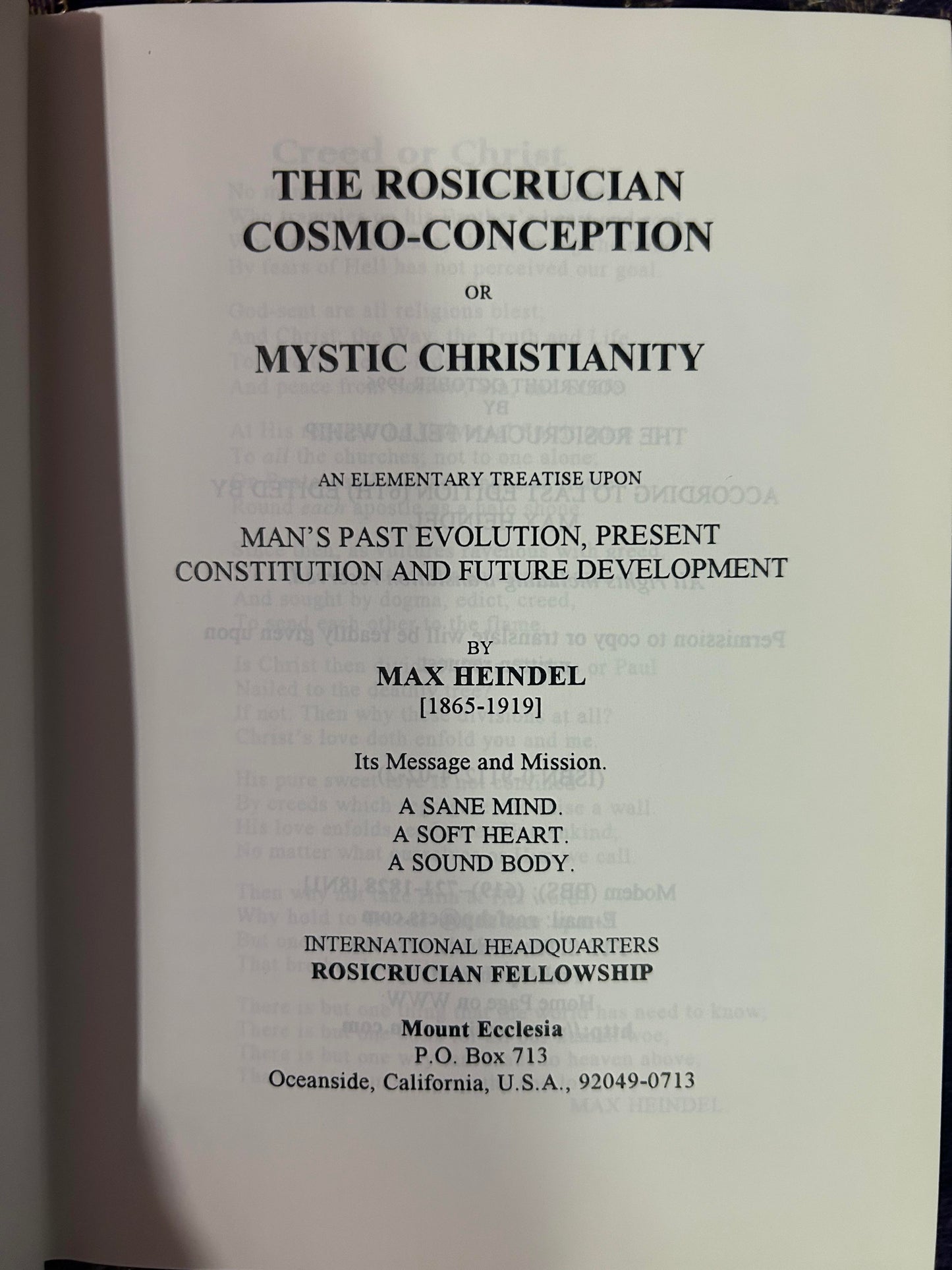 The Rosicrucian Cosmo-Conception by Max Heindel