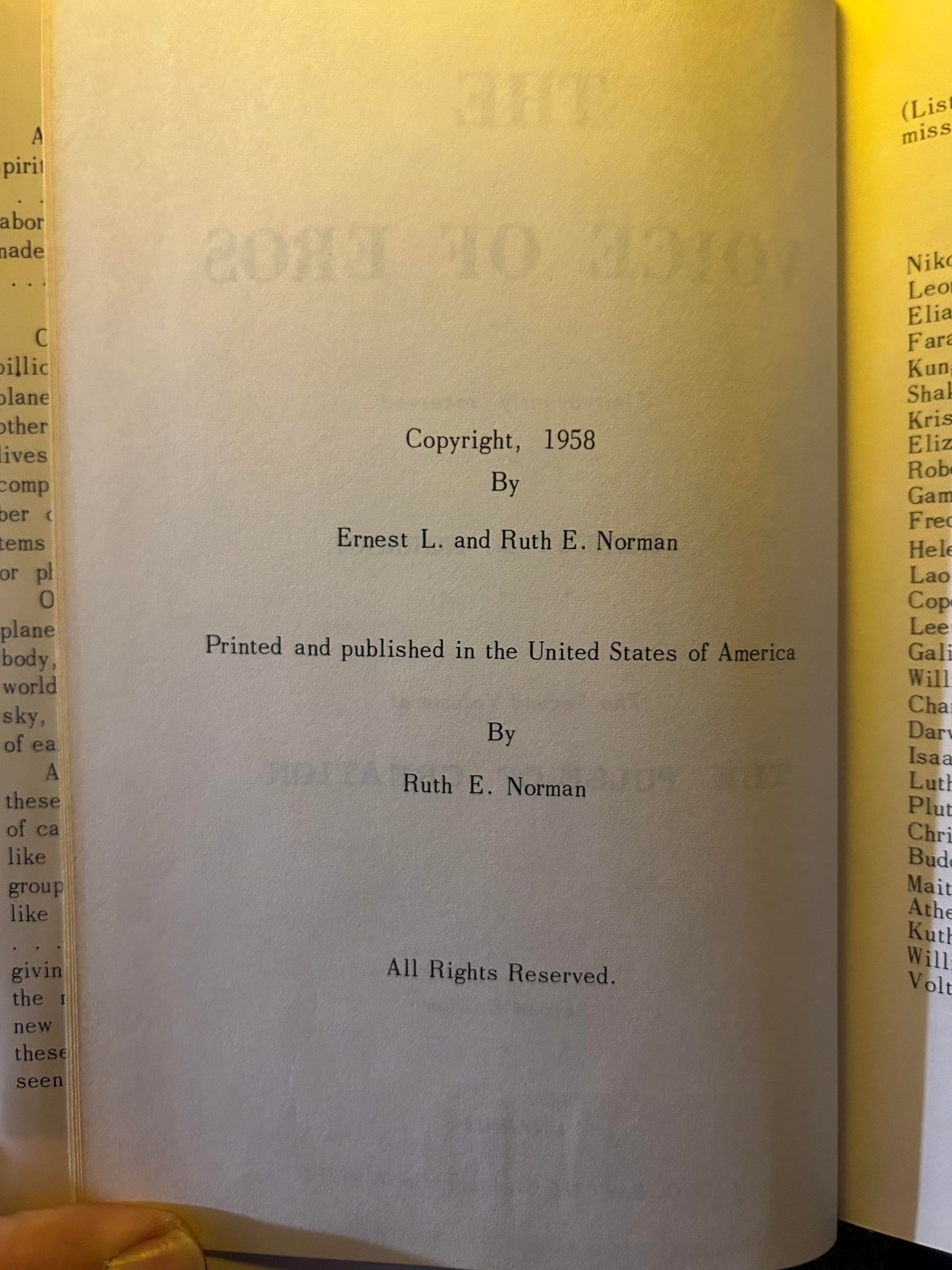 The Voice of Eros by Ernest L. Norman (1958)